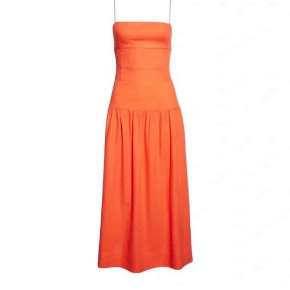 Farm Rio Side Smocked Linen Blend Midi Dress - M